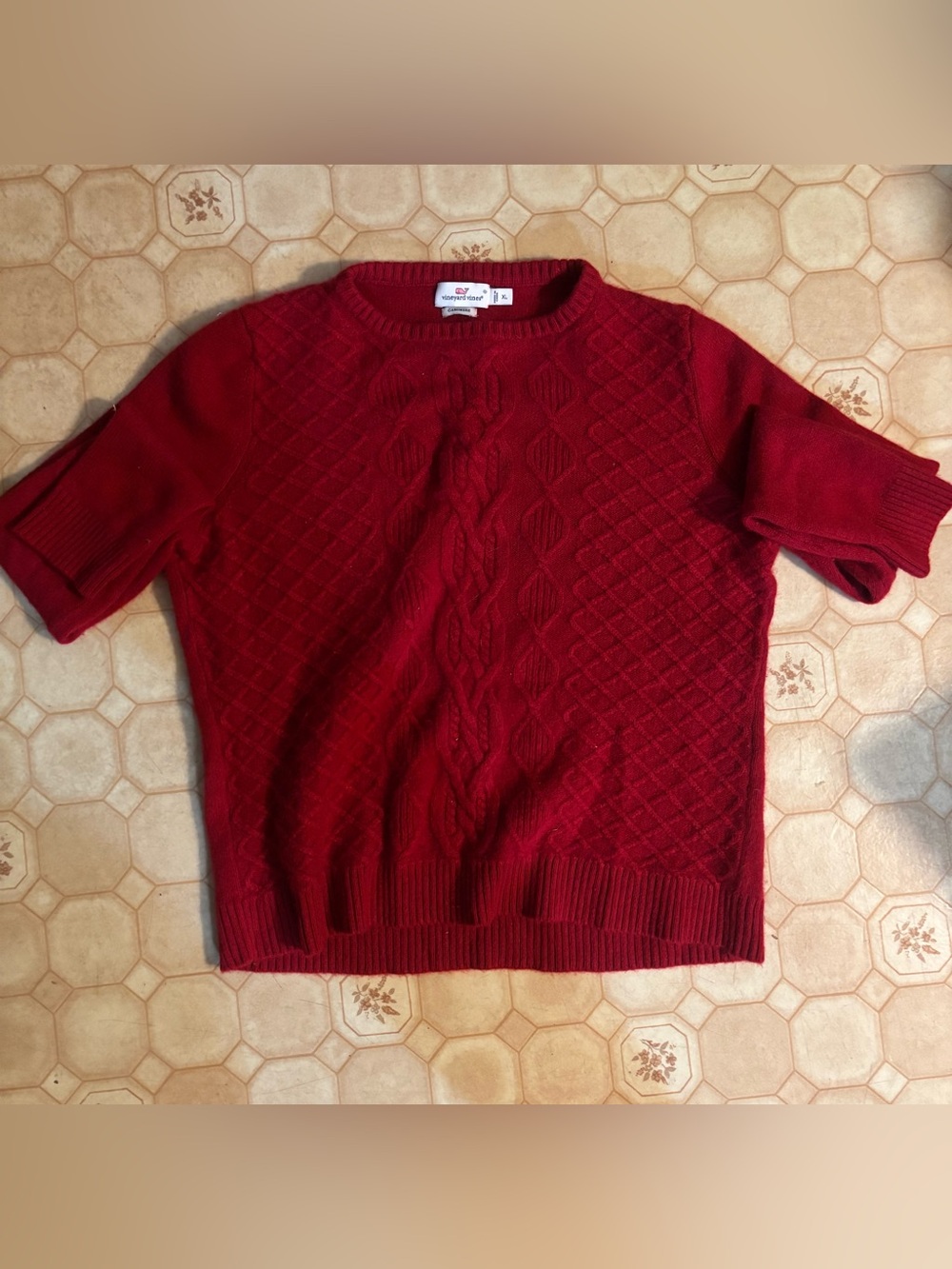 Vineyard Vines Red Cable-Knit Cashmere Sweater
